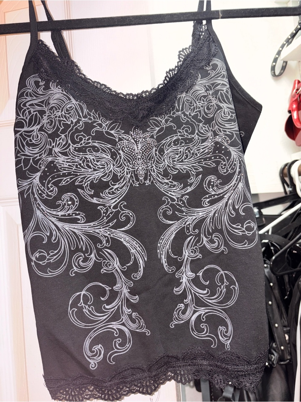 Dolls Kill Black Lace-Trim Dragon Print Cami - Picture 6 of 8